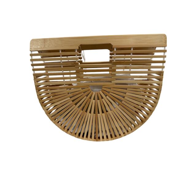 Miuco Bamboo Ark Bag Half Moon Purse Boho Coastal Cottagecore Beach New - Picture 2 of 10
